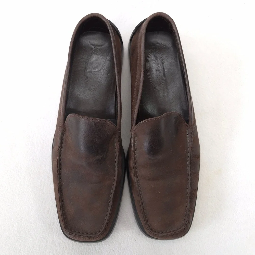 Tods Gommino Brown Leather Driving Loafers Pebble Sole Mens Size 11.5